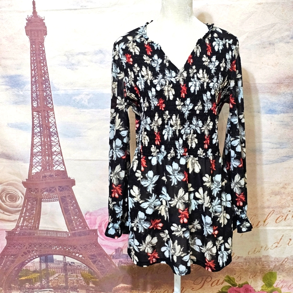 Lane Bryant Black and White Floral Top Sz 14/16